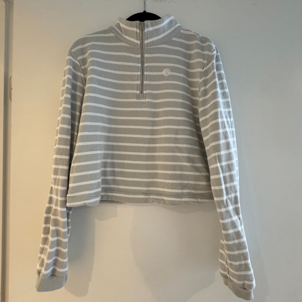 lululemon Cotton French Terry Cropped Half Zip Yachtie Stripe Size medium - Picture 2 of 4